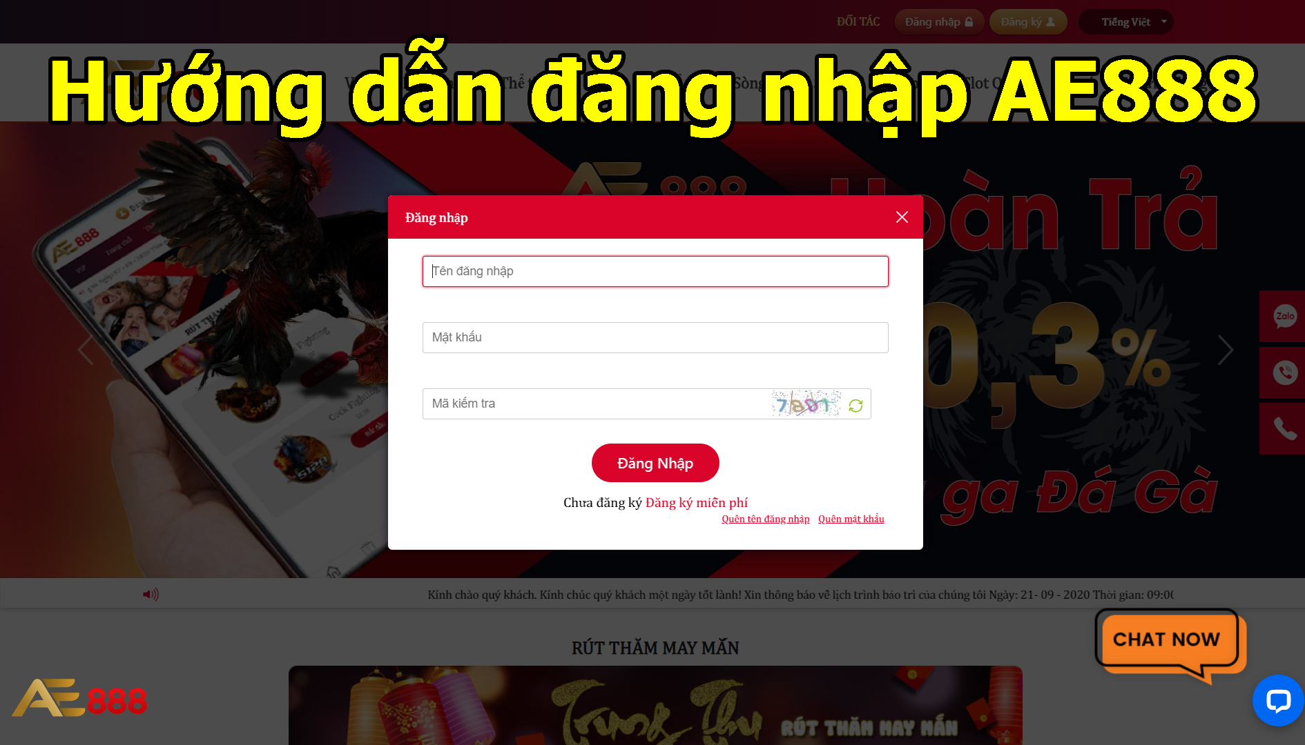 Hướng dẫn đăng nhập tại AE888